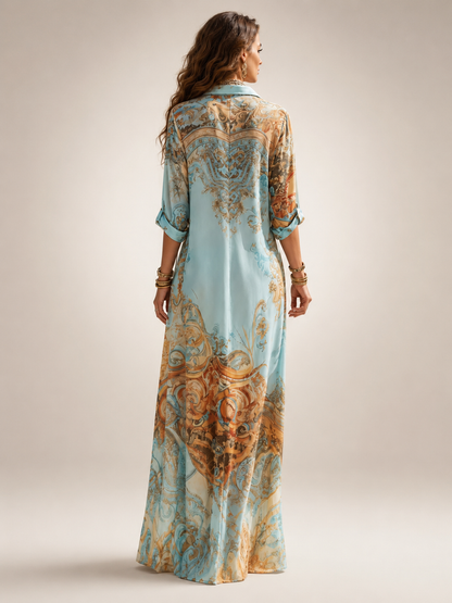 Aliénor — Robe longue fleurie boutonnée