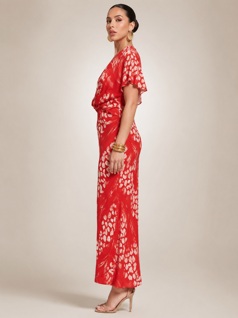 Calypso — Robe longue satinée à taille torsadée
