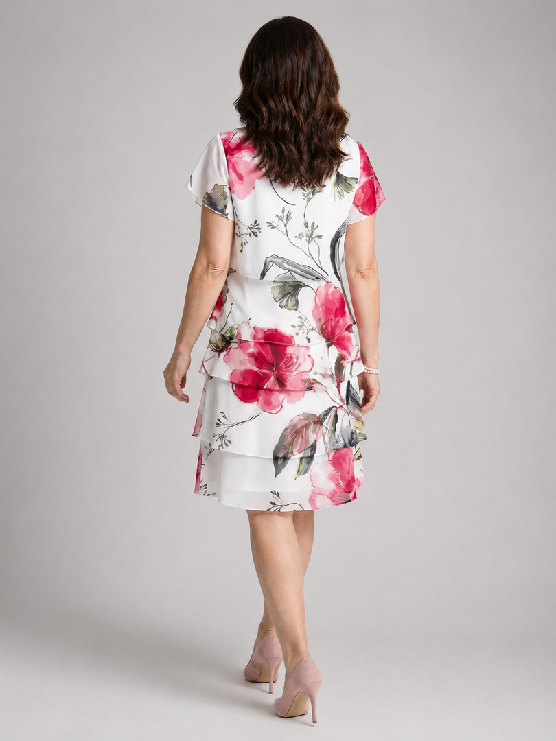 Laure — Robe à volants et grandes fleurs