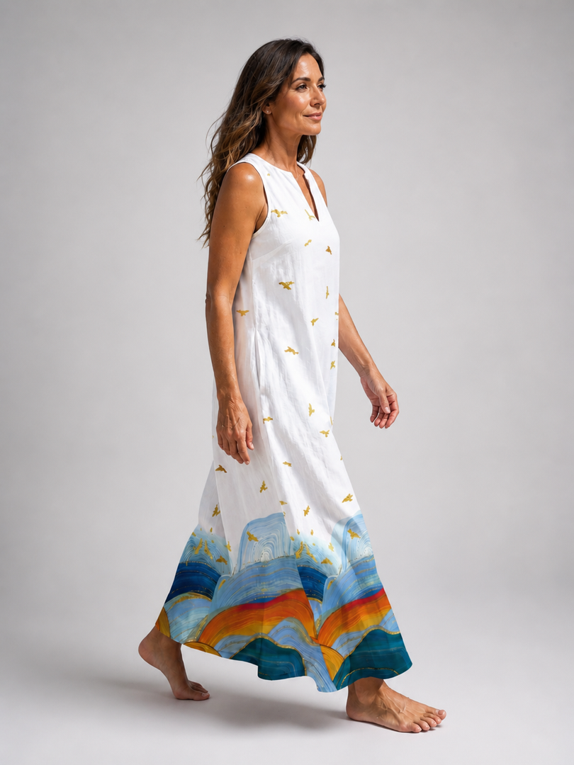 Olympe — Robe longue à ourlet peint