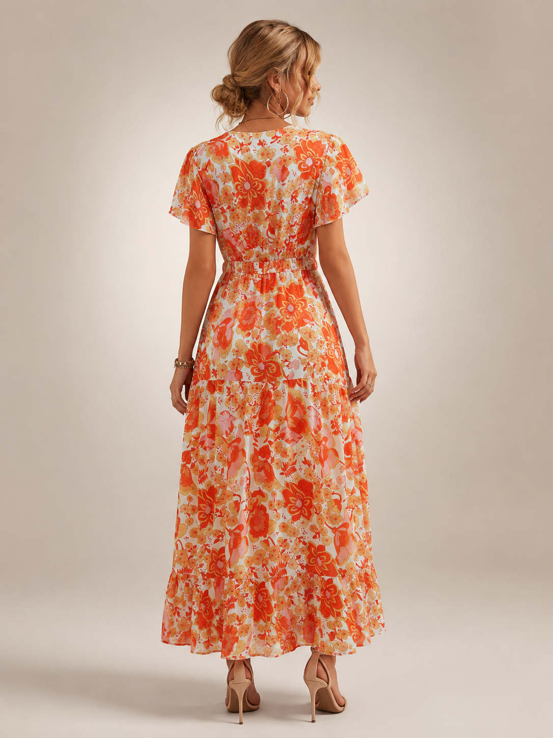 Dorothée — Robe longue à col V et volants