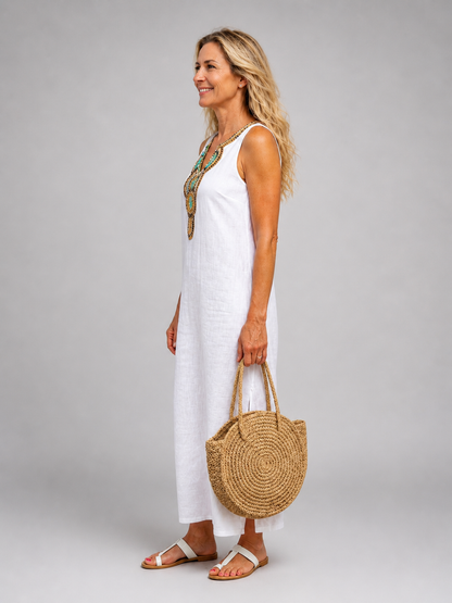 Chloé — Robe longue sans manches à encolure brodée