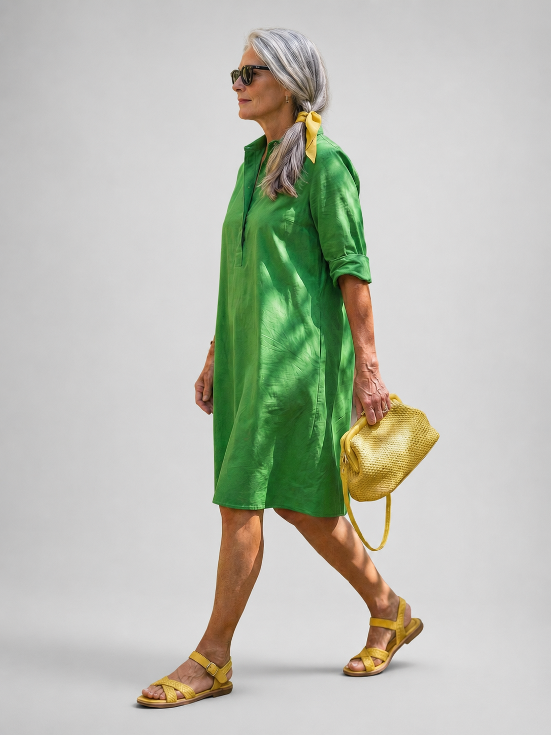 Fleur — Robe courte chemise unie à poches