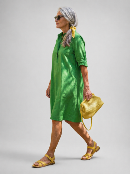 Fleur — Robe courte chemise unie à poches