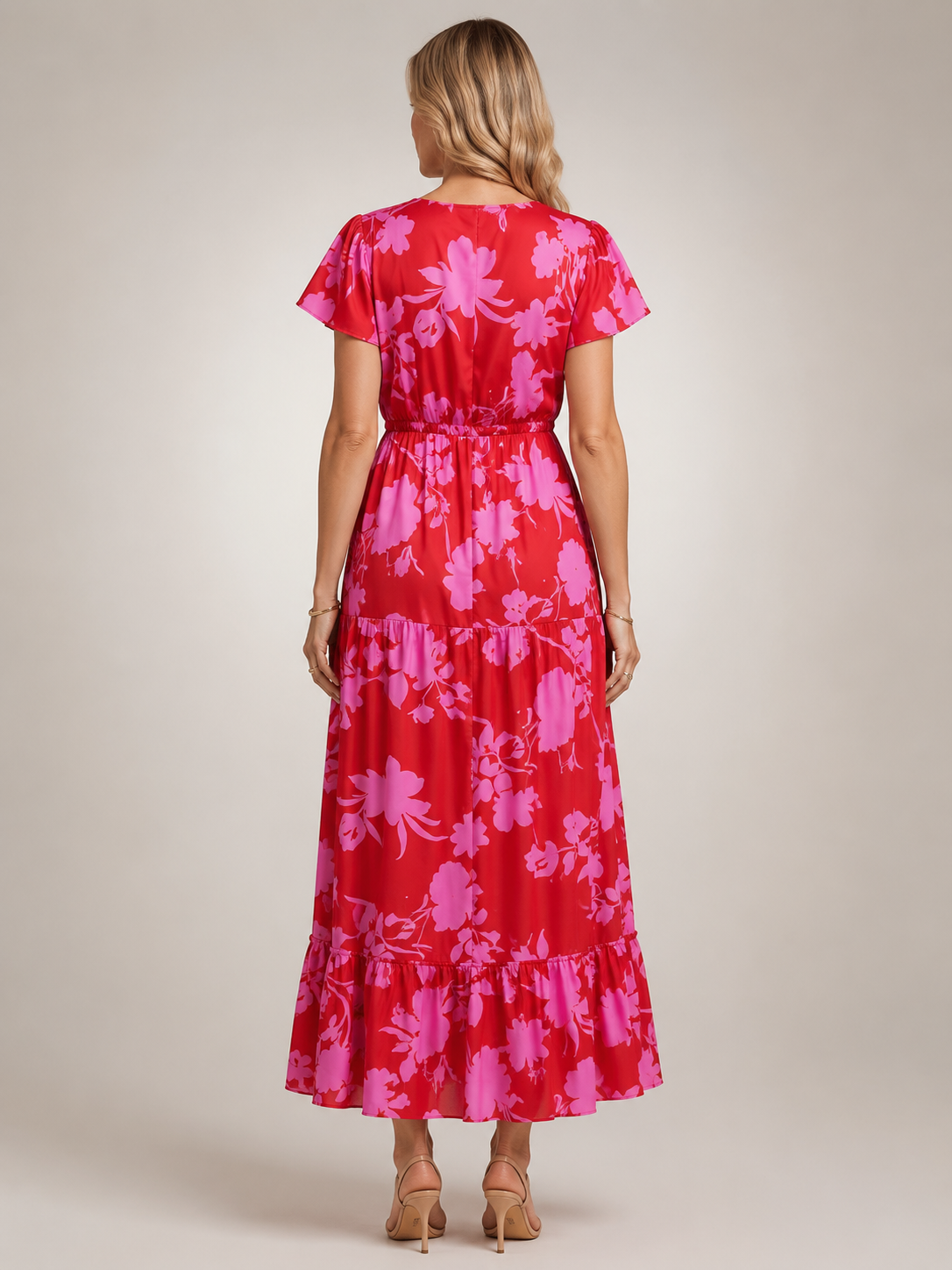 Dorothée — Robe longue à col V et volants