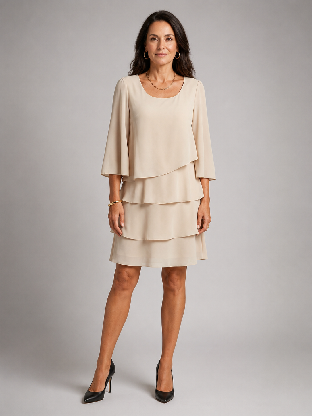 Élise — Robe à volants et manches évasées, coloris Écru