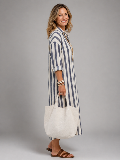 Corinne — Robe chemise longue à rayures verticales