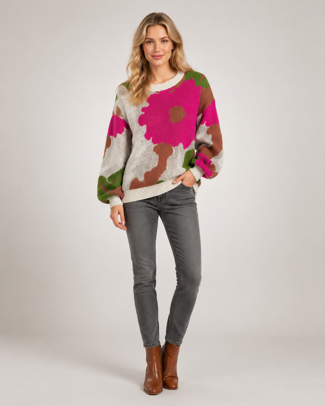 Sydney | Kwiatowy sweter z dzianiny