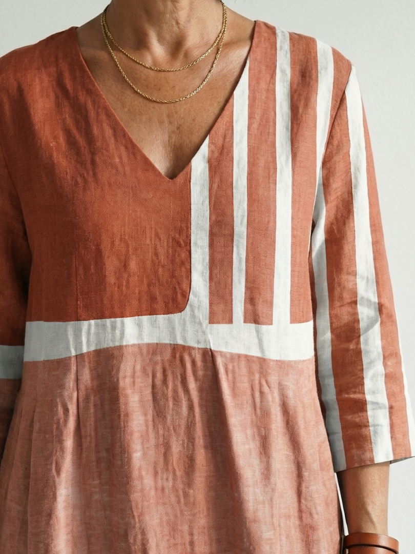 Virginie — Robe midi à empiècements terracotta