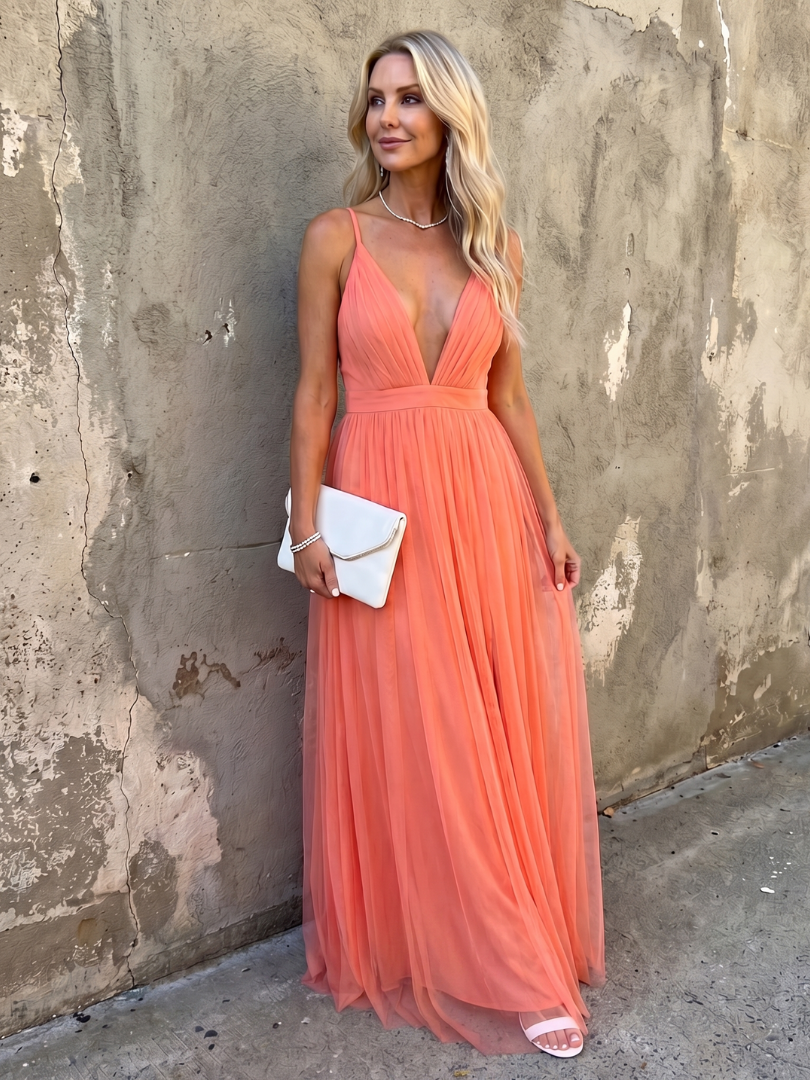 Perle — Robe longue en tulle plissé