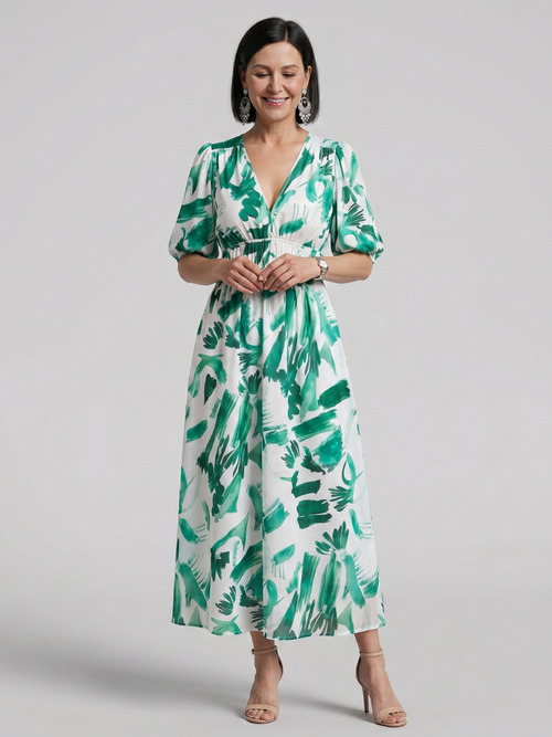 Léopoldine — Robe longue à manches ballon, coloris Vert