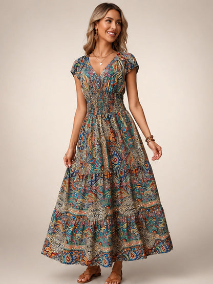 Ombeline — Robe longue bohème à imprimé cachemire, coloris Terracotta