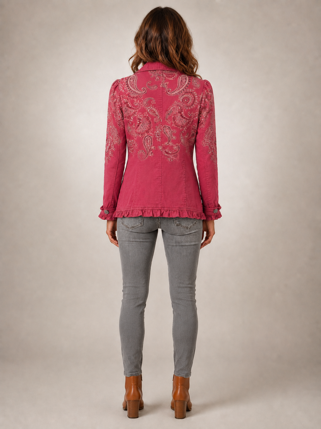 Anouk | Kurtka vintage z falbankami we wzór paisley