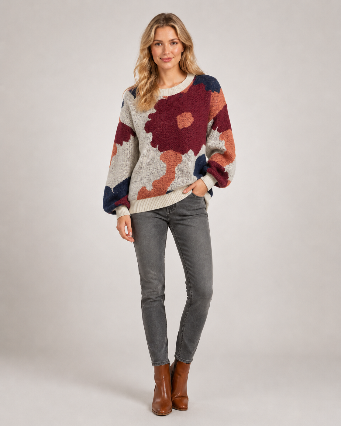 Sydney | Kwiatowy sweter z dzianiny