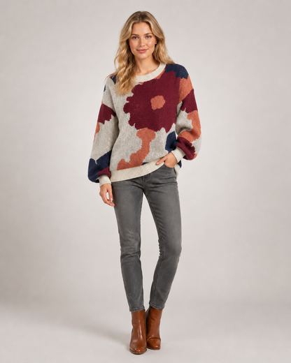 Sydney | Kwiatowy sweter z dzianiny