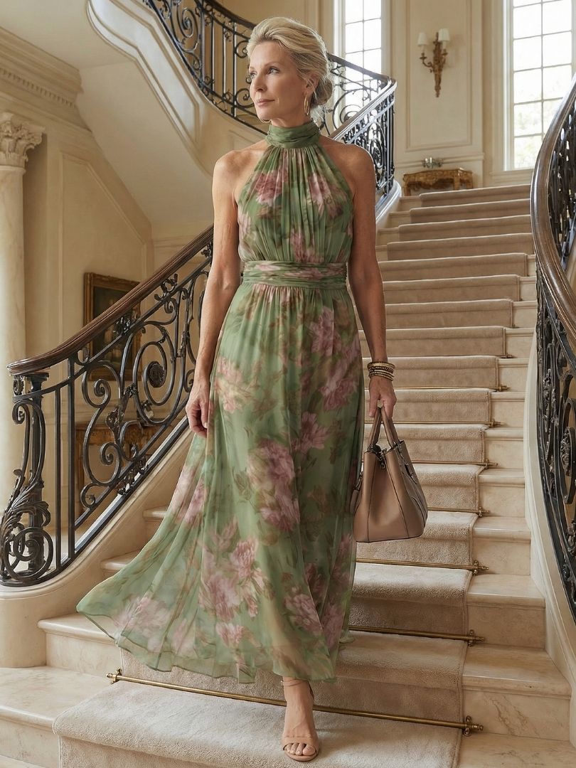 Anouck — Robe longue dos nu à taille froncée