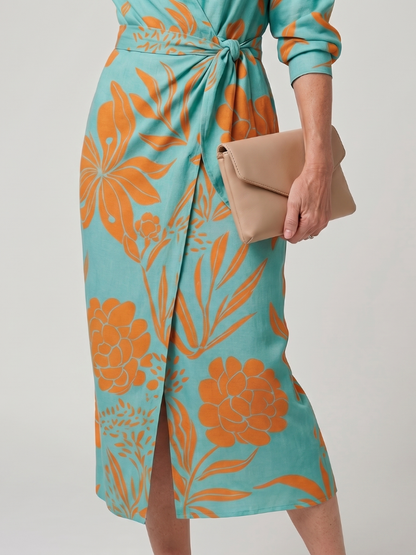 Nadège — Robe midi portefeuille à col chemise