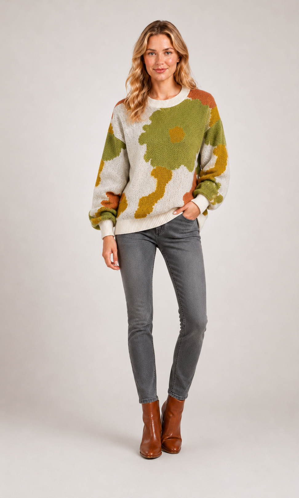 Sydney | Kwiatowy sweter z dzianiny