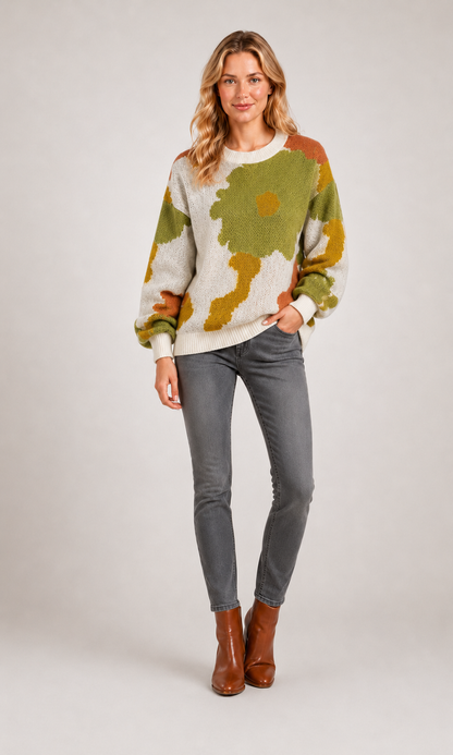 Sydney | Kwiatowy sweter z dzianiny