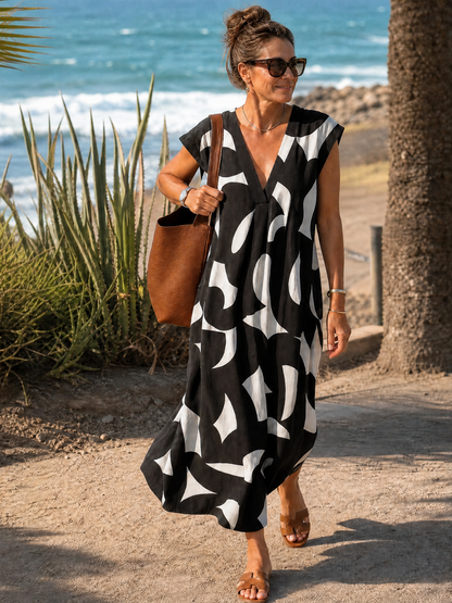 Ondine — Robe longue à imprimé graphique