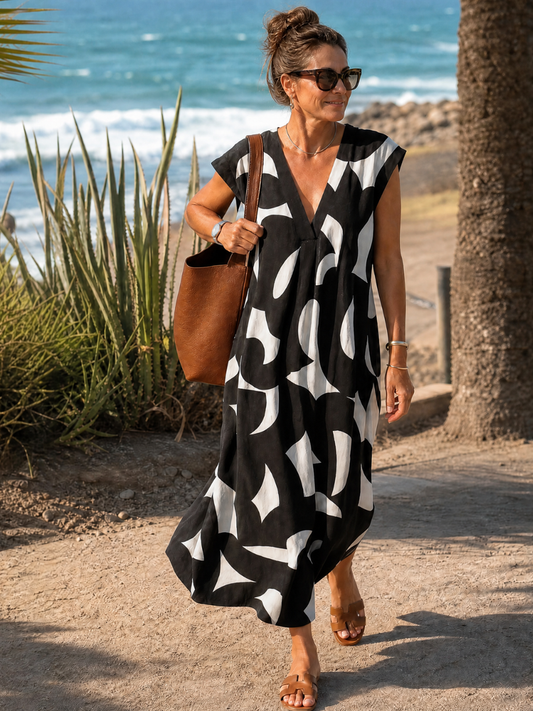 Ondine — Robe longue à imprimé graphique