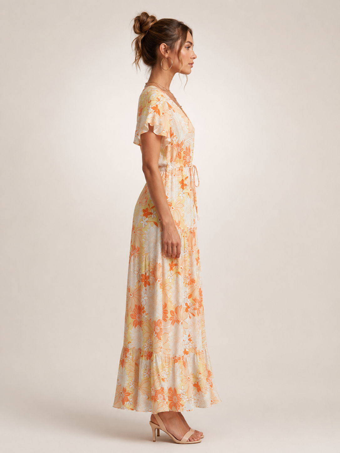 Dorothée — Robe longue à col V et volants