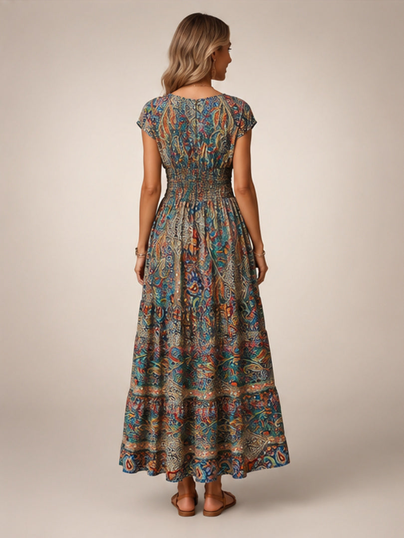 Ombeline — Robe longue bohème à imprimé cachemire