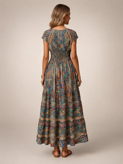 Ombeline — Robe longue bohème à imprimé cachemire