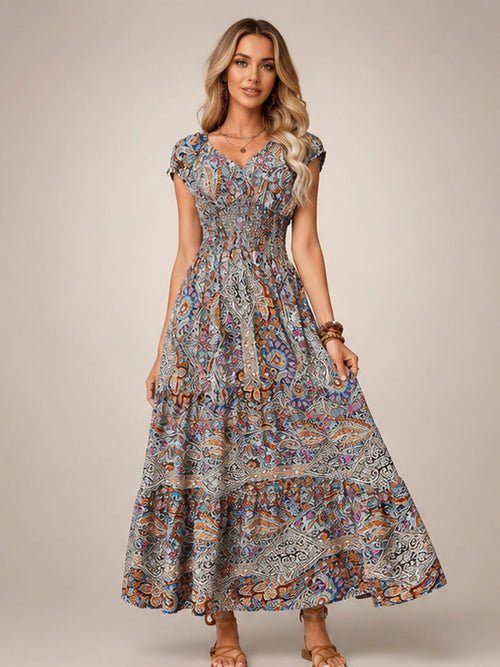 Ombeline — Robe longue bohème à imprimé cachemire, coloris Lavande