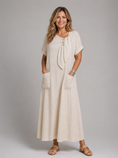 Amélie — Robe longue à col rond et poches