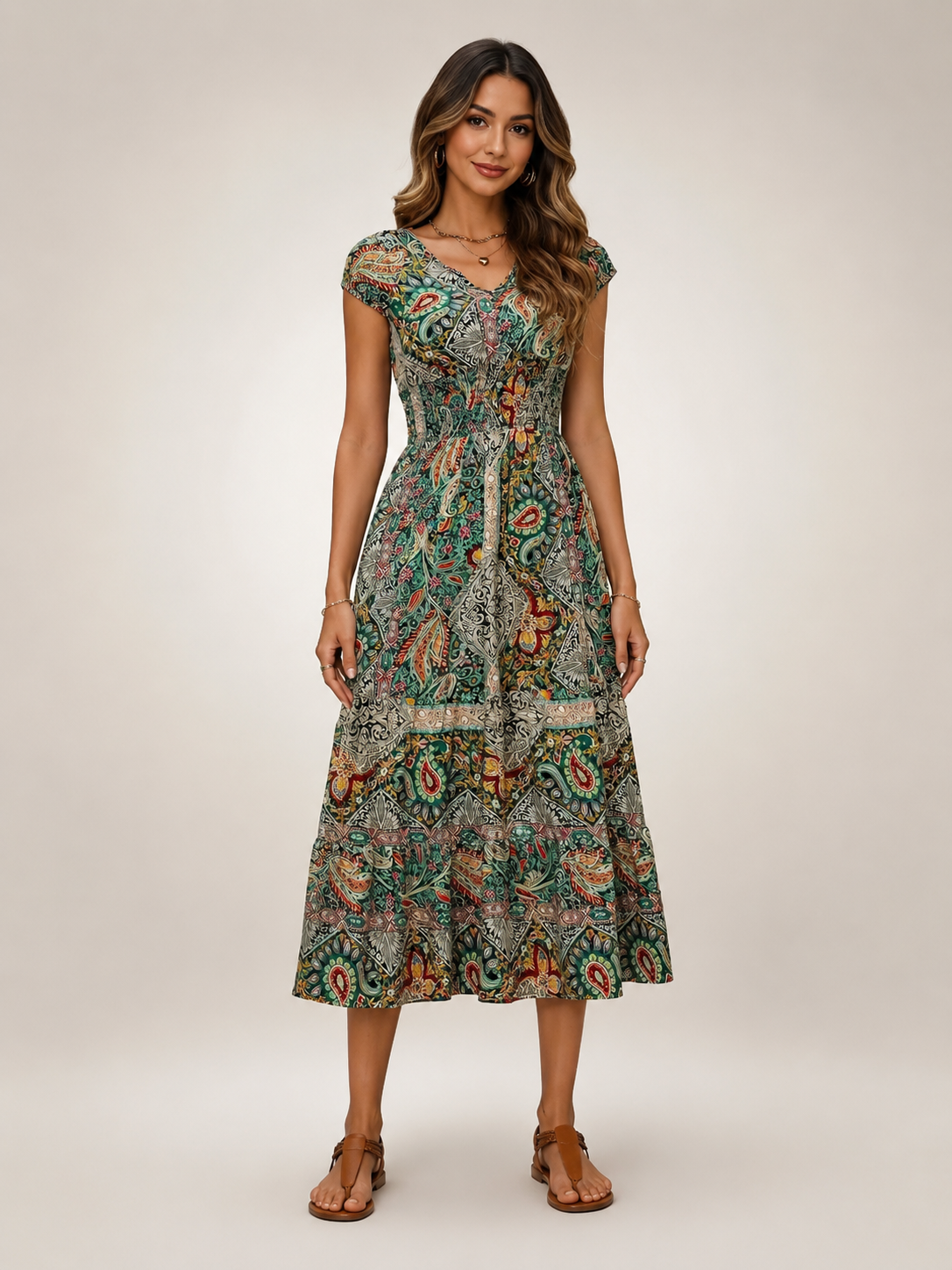 Ombeline — Robe longue bohème à imprimé cachemire