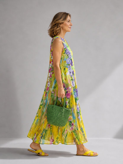 Flore — Robe longue fleurie sans manches