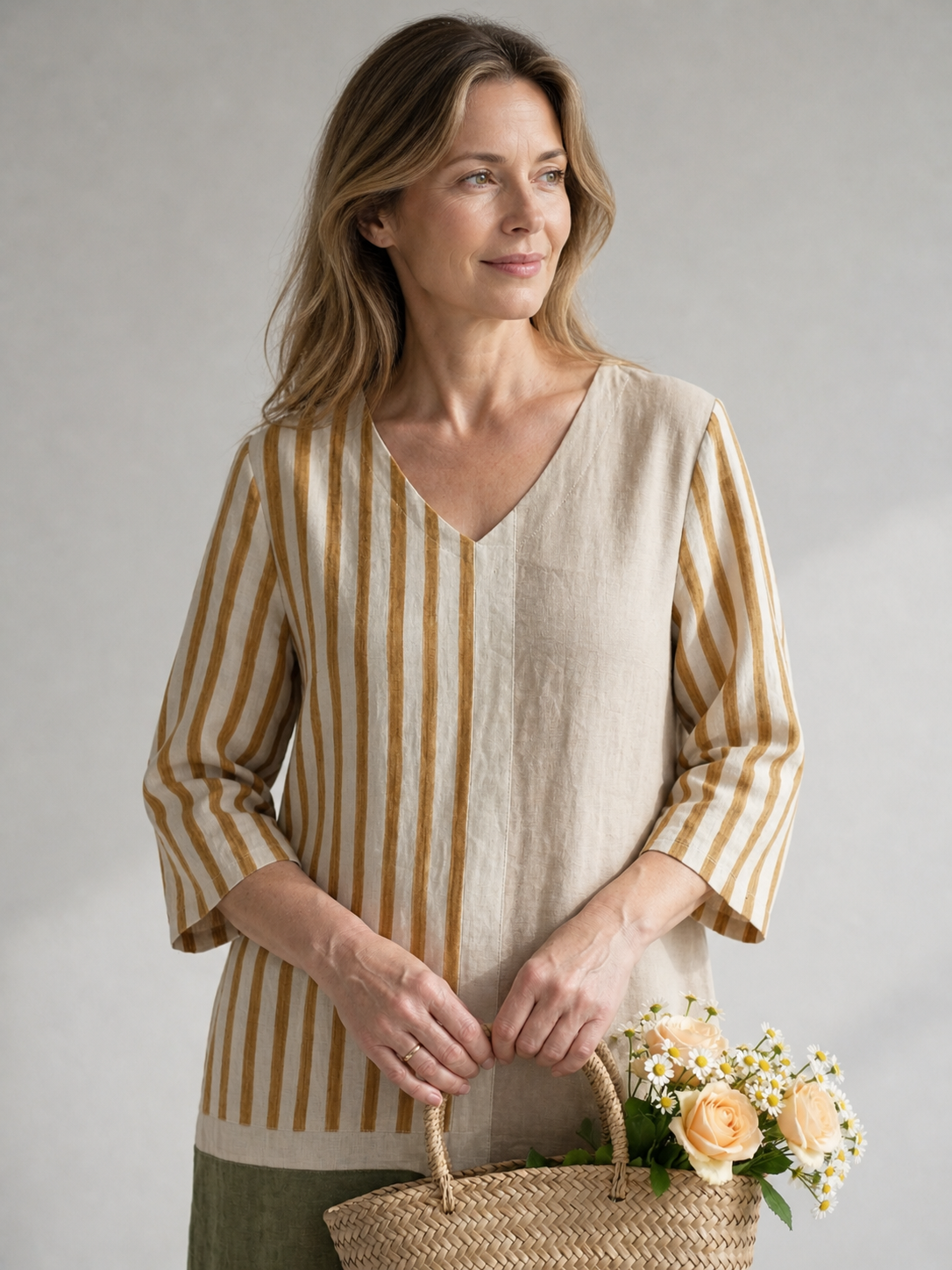 Christiane — Robe midi à rayures et empiècements