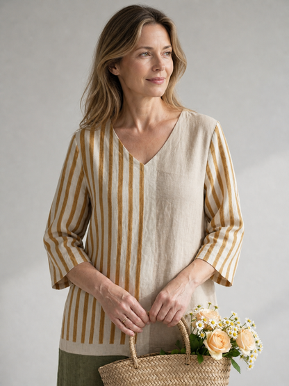 Christiane — Robe midi à rayures et empiècements