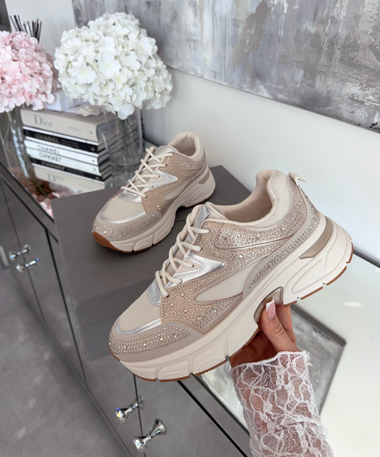 Sneakersy Lola beżowe z kryształkami