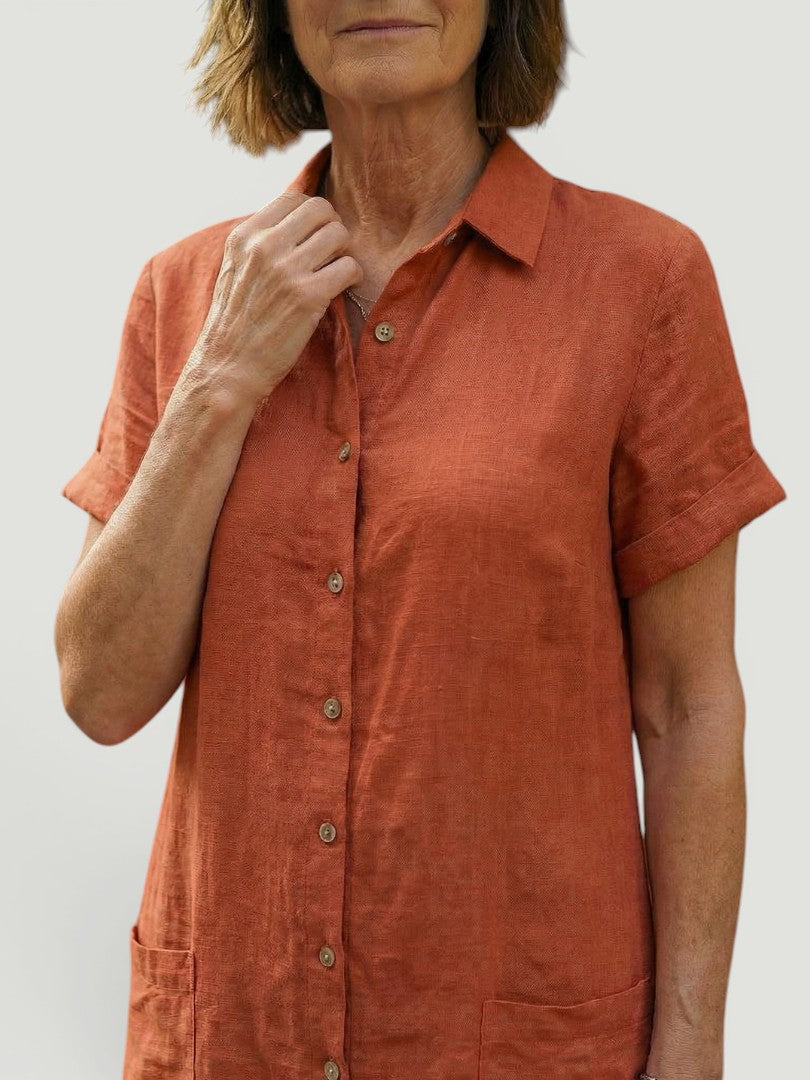 Lorène — Robe courte chemise à poches