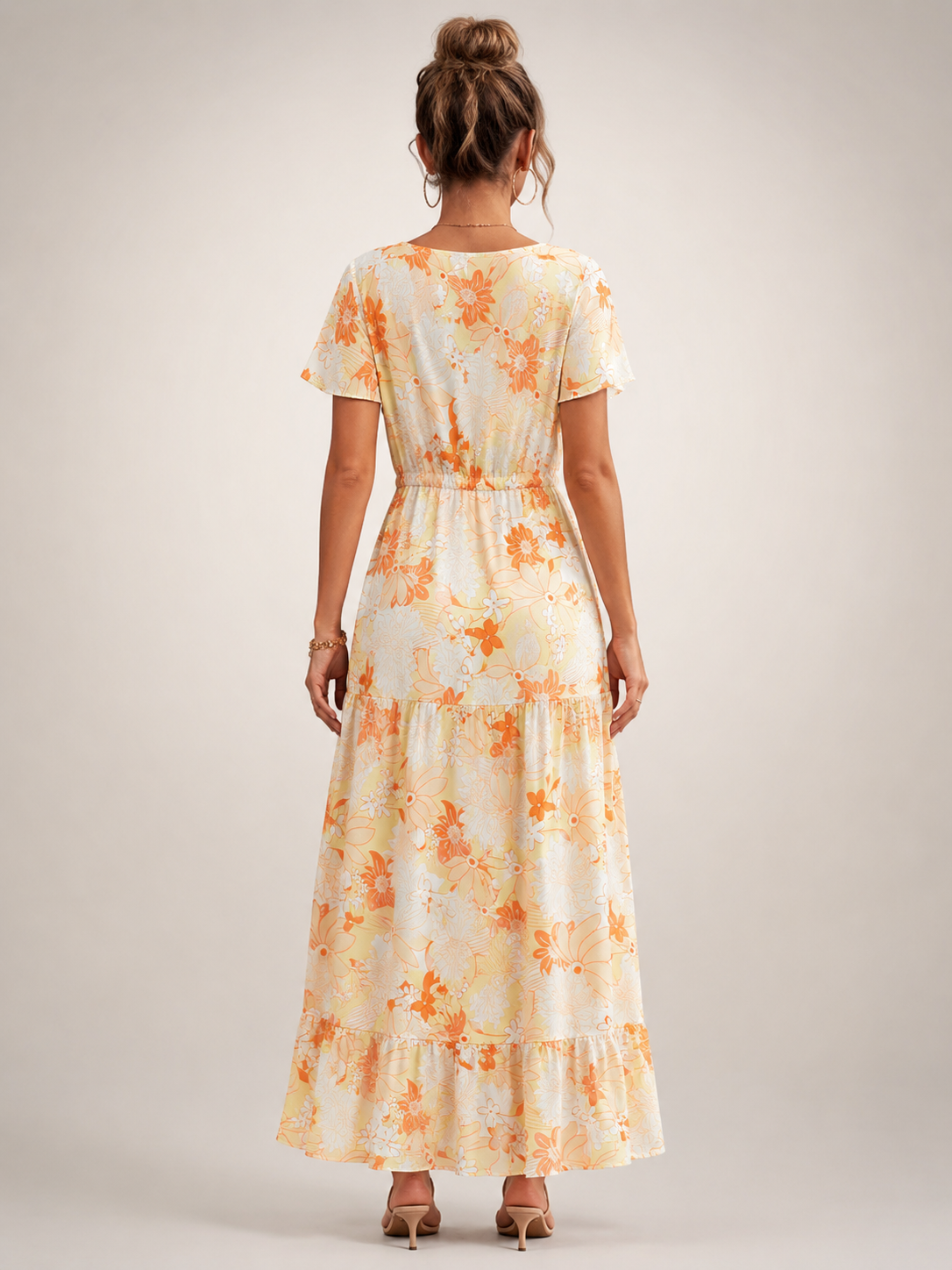 Dorothée — Robe longue à col V et volants