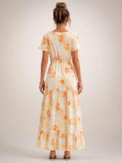 Dorothée — Robe longue à col V et volants