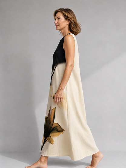Rosine — Robe longue à fleur peinte
