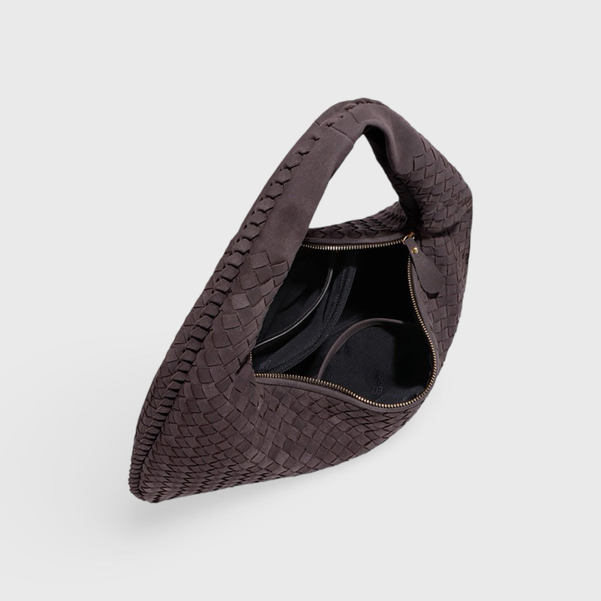 Sac en daim tressé XL brun foncé, photo détail
