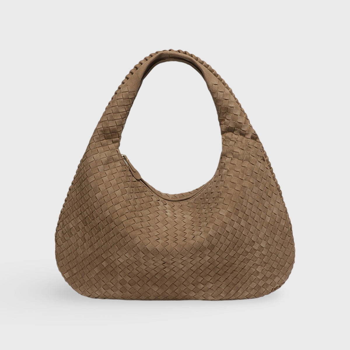 Sac en daim tressé XL camel vu de face