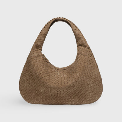 Sac en daim tressé XL camel vu de face