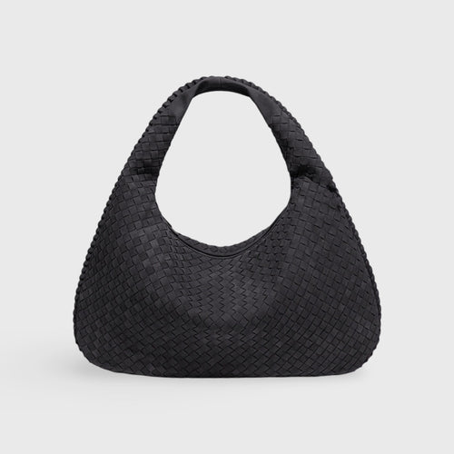 Sac en daim tressé XL noir vu de face