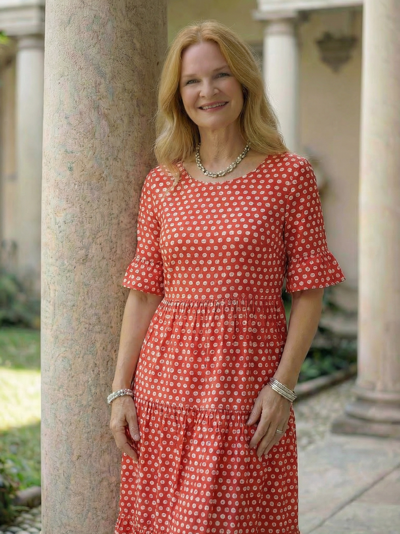Marielle — Robe midi à pois et volants étagés