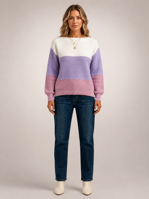 Adèle | Sweter color-block z dekoltem w łódkę