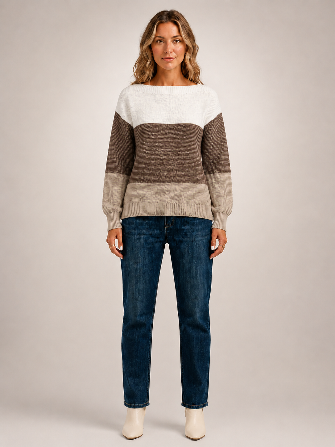 Adèle | Sweter color-block z dekoltem w łódkę