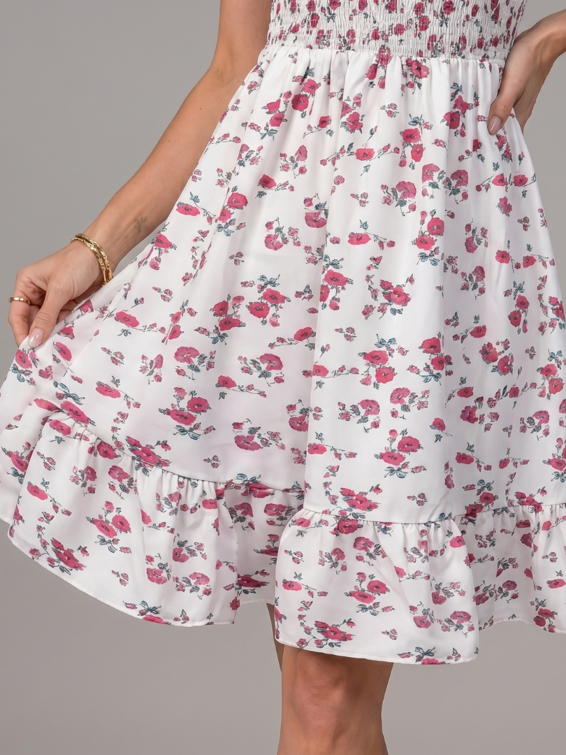 Angélique — Robe à bretelles et buste smocké fleuri