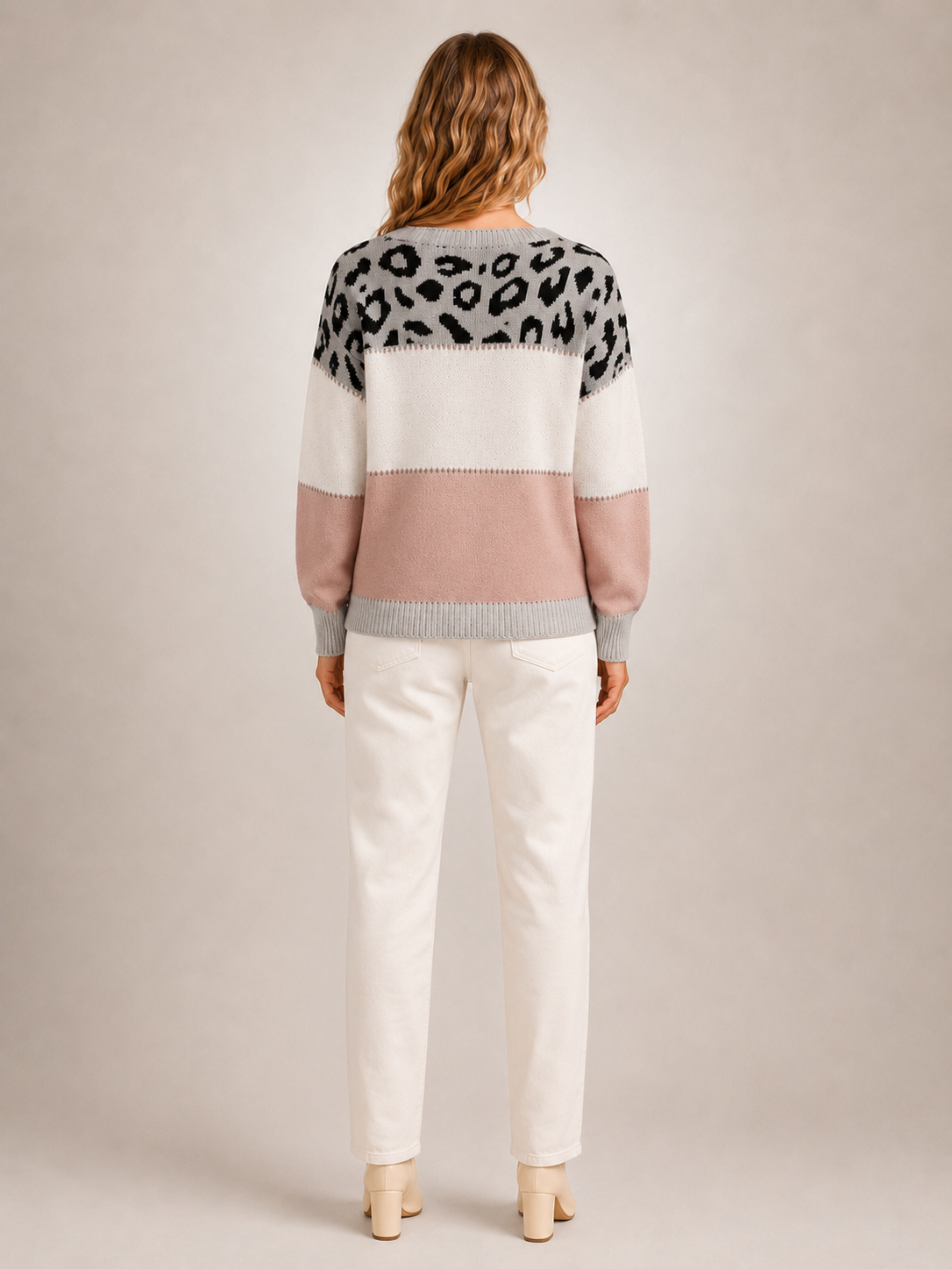Béatrice | Sweter color-block z panelem w panterkę