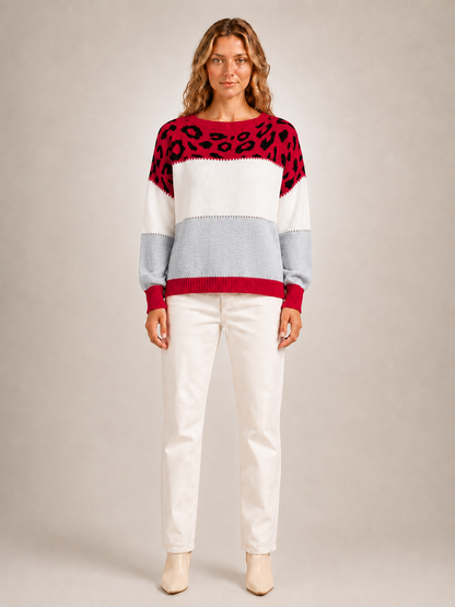 Béatrice | Sweter color-block z panelem w panterkę