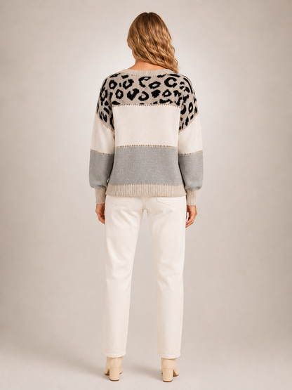 Béatrice | Sweter color-block z panelem w panterkę